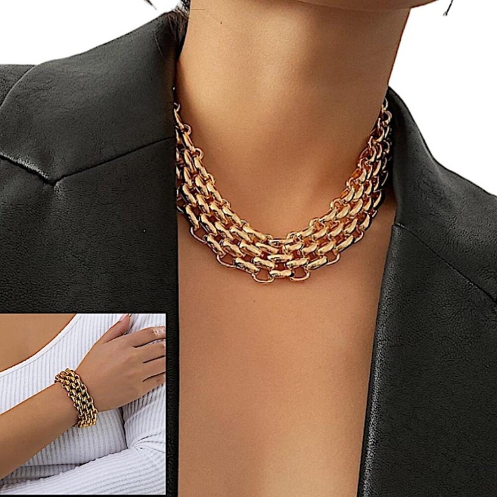 Exaggerated Gold Chain Link Necklace Clavicle Choker Lacteo